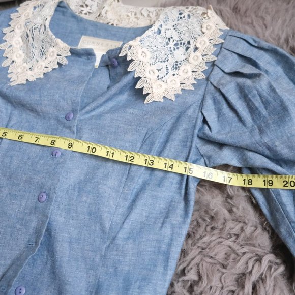 Vintage Gunne Sax 70s Blue Prairie  Cottagecore Maxi Dress - Picture 11 of 13